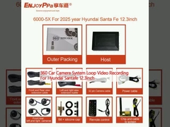 Système de caméra de voiture 360 en boucle d'enregistrement vidéo pour Hyundai Santafe 12,3 pouces