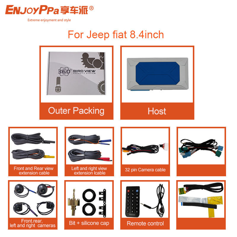Système de caméra panoramique à vue d'oiseau 360 pour Jeep avec écran de 8,4 pouces