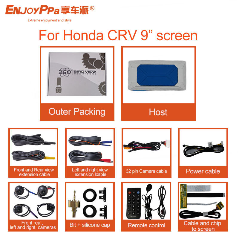 Système panoramique de caméra de voiture à 360 degrés pour Honda CRV 9 pouces