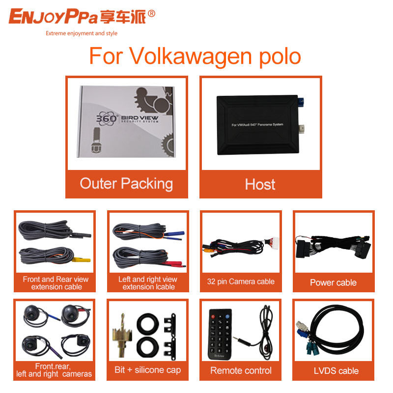 Écran LCD 360 degrés Caméra de voiture Kit Pour Volkswagen Polo 4 Way Recording