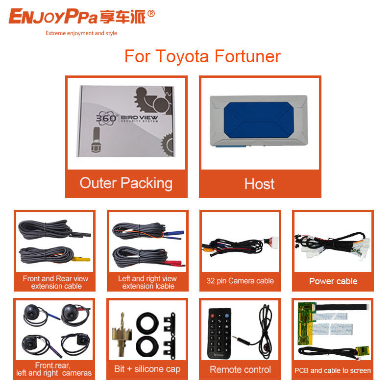 Système de caméra de sécurité de voiture 360 à écran tactile pour Toyota Fortuner facile à installer